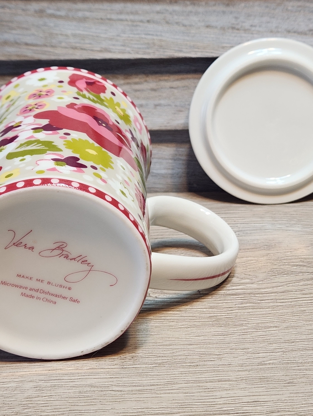 Vera Bradley Ceramic Mug Make Me Blush Floral Pattern With Lid - Picture 6 of 8